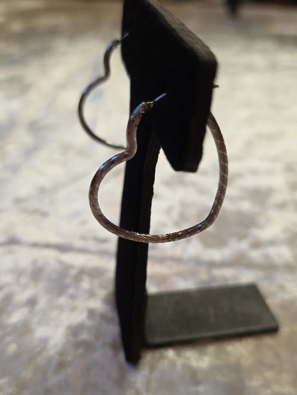Textured Silver Tone Heart Hoop Earrings